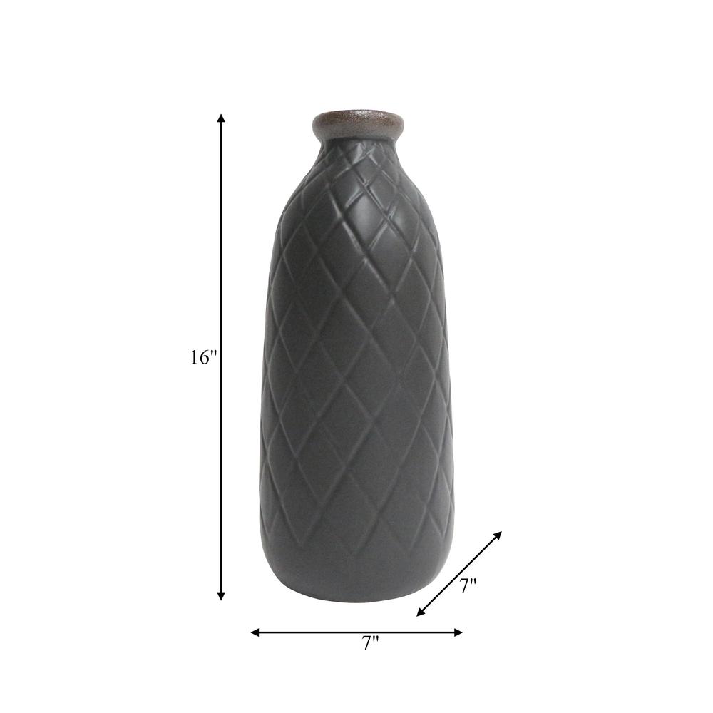 Cer, 16" Plaid Textured Vase, Black. Picture 9