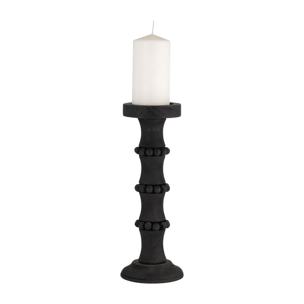Wood, 14" Antique Style Candle Holder, Black. Picture 3