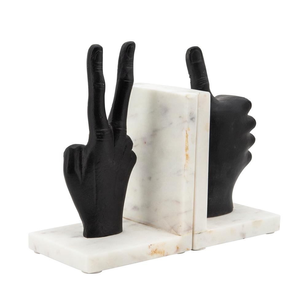 S/2 Hand Sign Bookends, Black. Picture 2