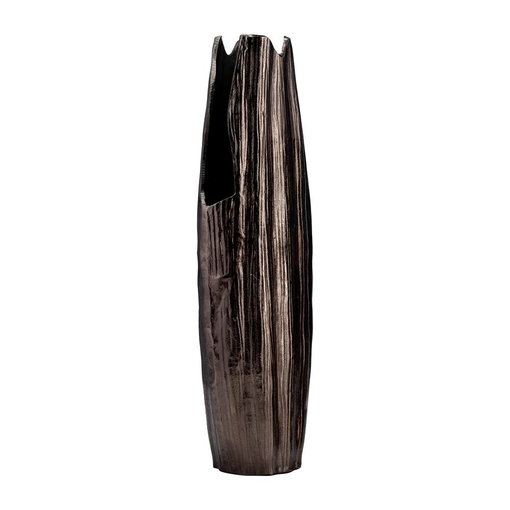 Metal, 24"h, Abstract Ridged Vase,blk Nickel. Picture 2