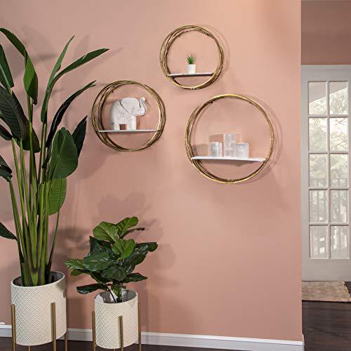 S/3 Metal Round Wall Shelves,white/gold. Picture 2