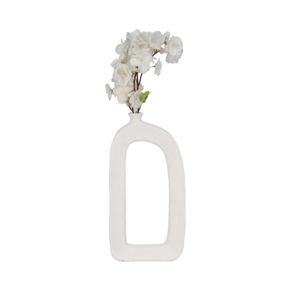 14" Open Cut-out Rough Vase, White. Picture 2