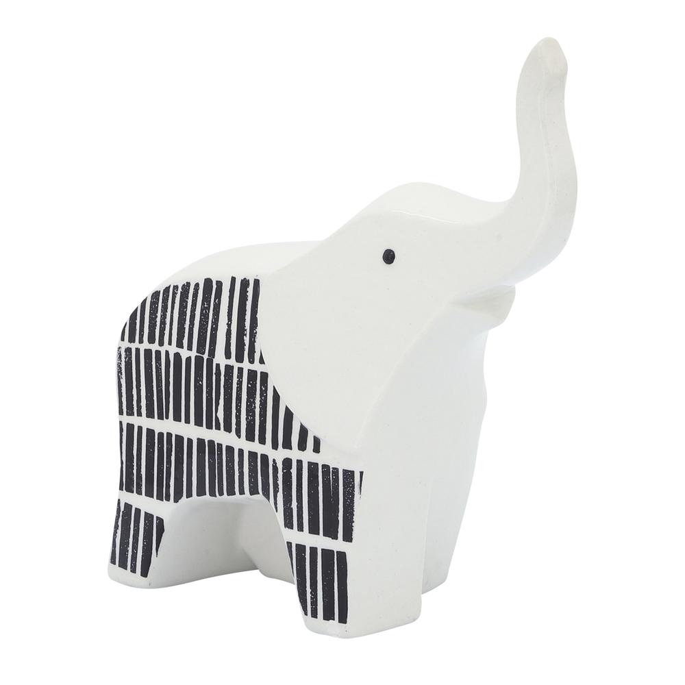 Cer, 7"l Elephant Trunk Up, Black/white. Picture 1