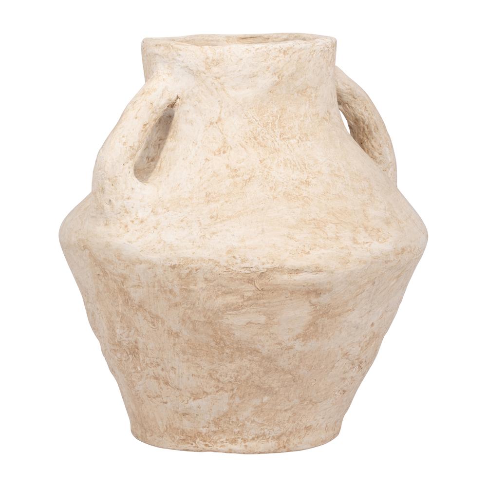 Paper Mache, 14" Vase With Handles, White. Picture 2