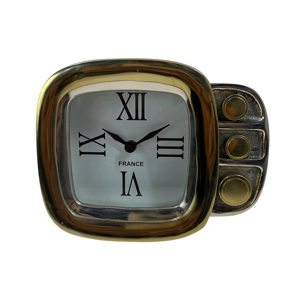 8" Retro Metal Clock, Gold/silver. Picture 1