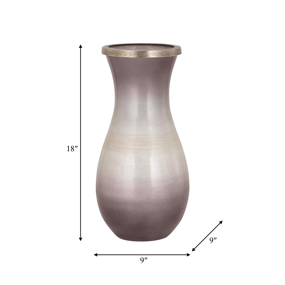 Glass, 18" Vase With Metal Rim, Multi. Picture 2