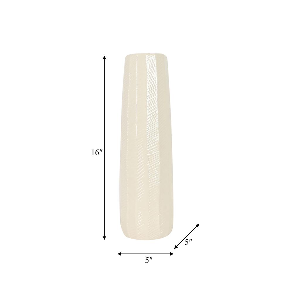 Cer, 16" Etched Lines Cylinder Vase, Cotton. Picture 8