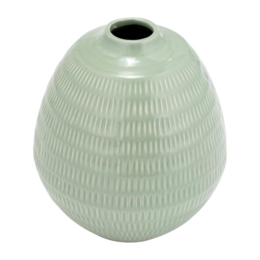 Cer,7",stripe Oval Vase,dark Sage. Picture 2