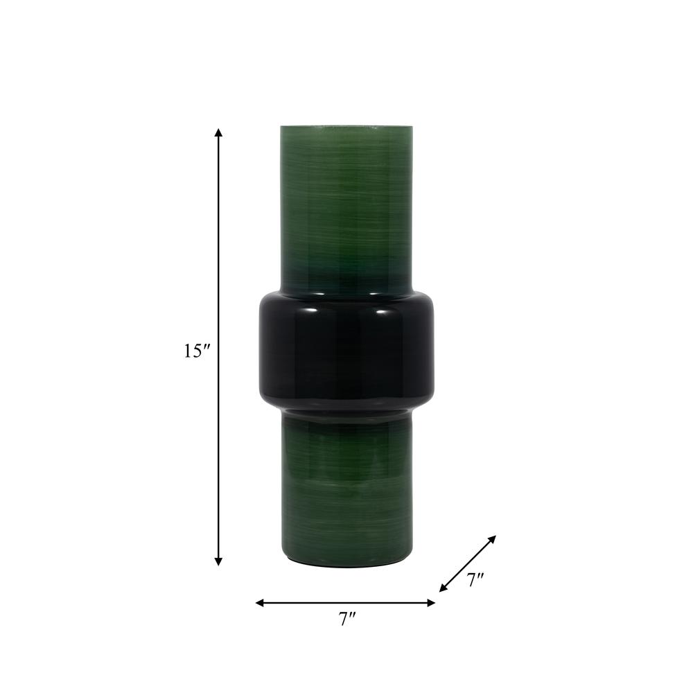 Glass, 15" Modern Cylinder Vase, Green. Picture 8