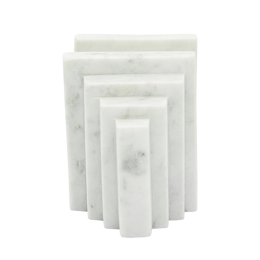 S/2 Marble 5"h Block Bookends, White. Picture 3