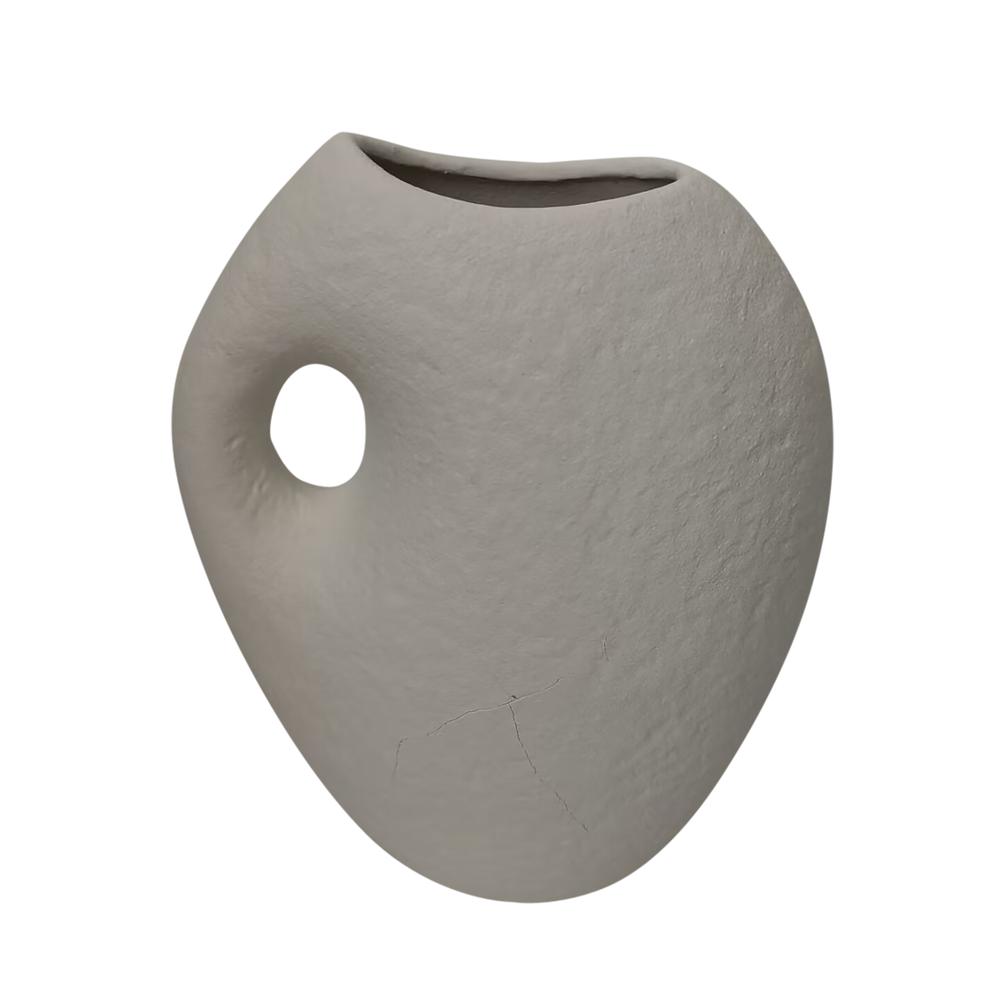 11" Rough Textured Handle Vase, White. Picture 1