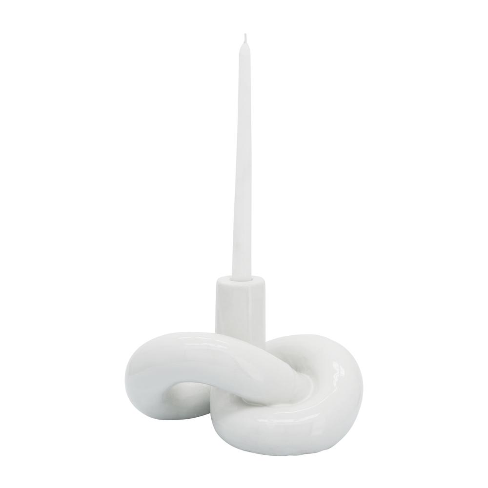 Cer, 10" Loopy Candle Holder, White. Picture 4