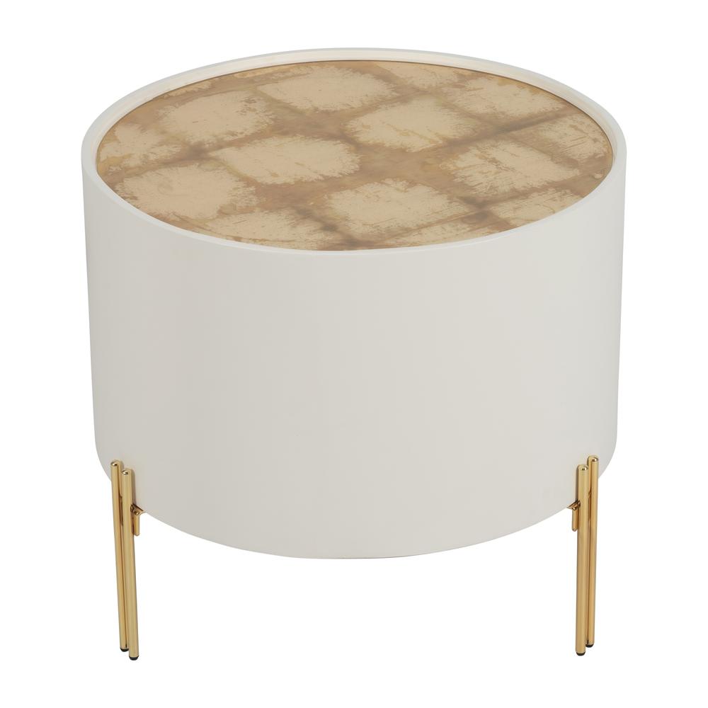 Wood,24" Gold Leaf Top Side Table, Wht/gld. Picture 3
