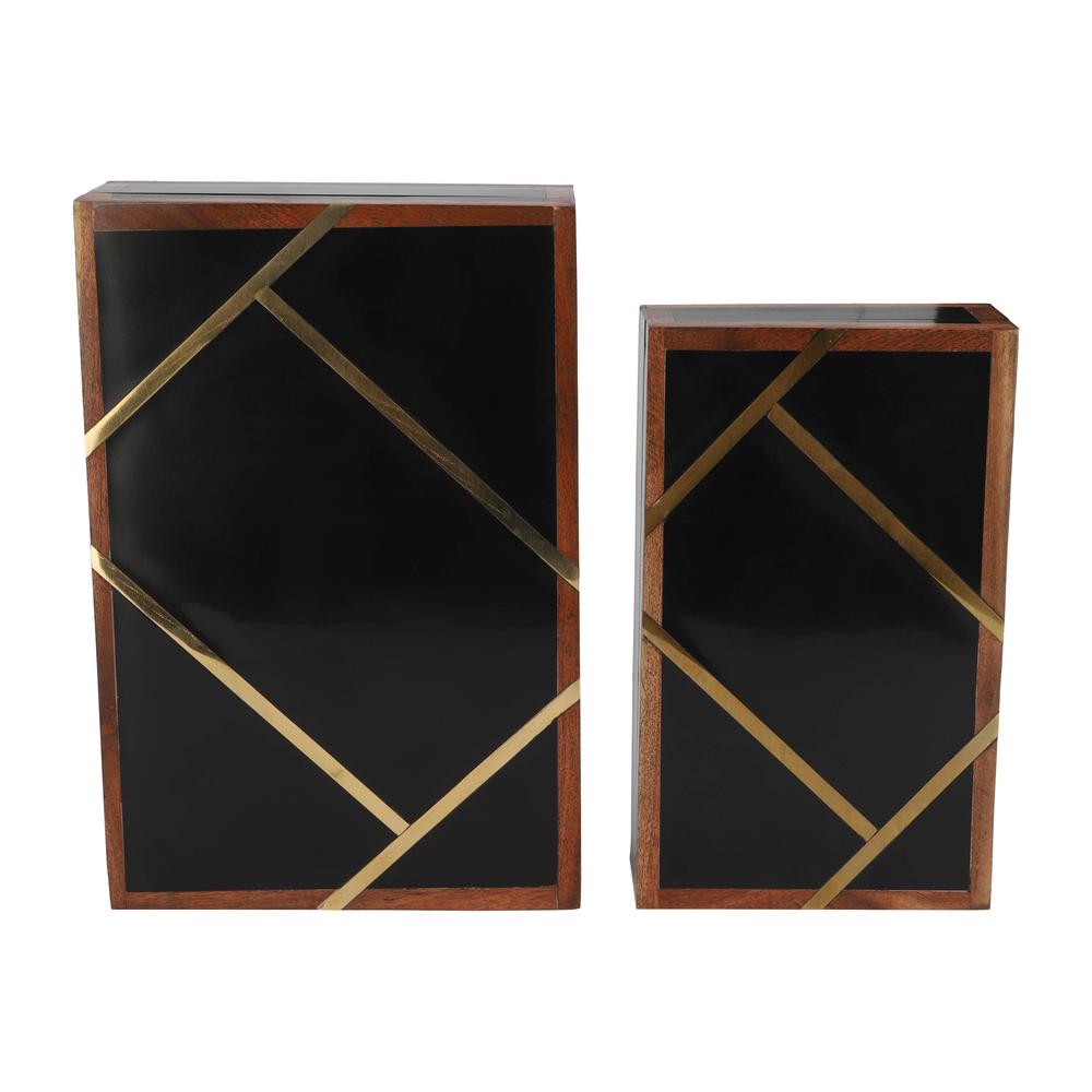 Resin, S/2 10/12" Boxes W/ Gold Inlay, Black. Picture 8
