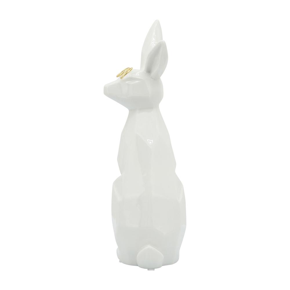 Cer, 11"h Sideview Bunny W/ Glasses, White/gold. Picture 5
