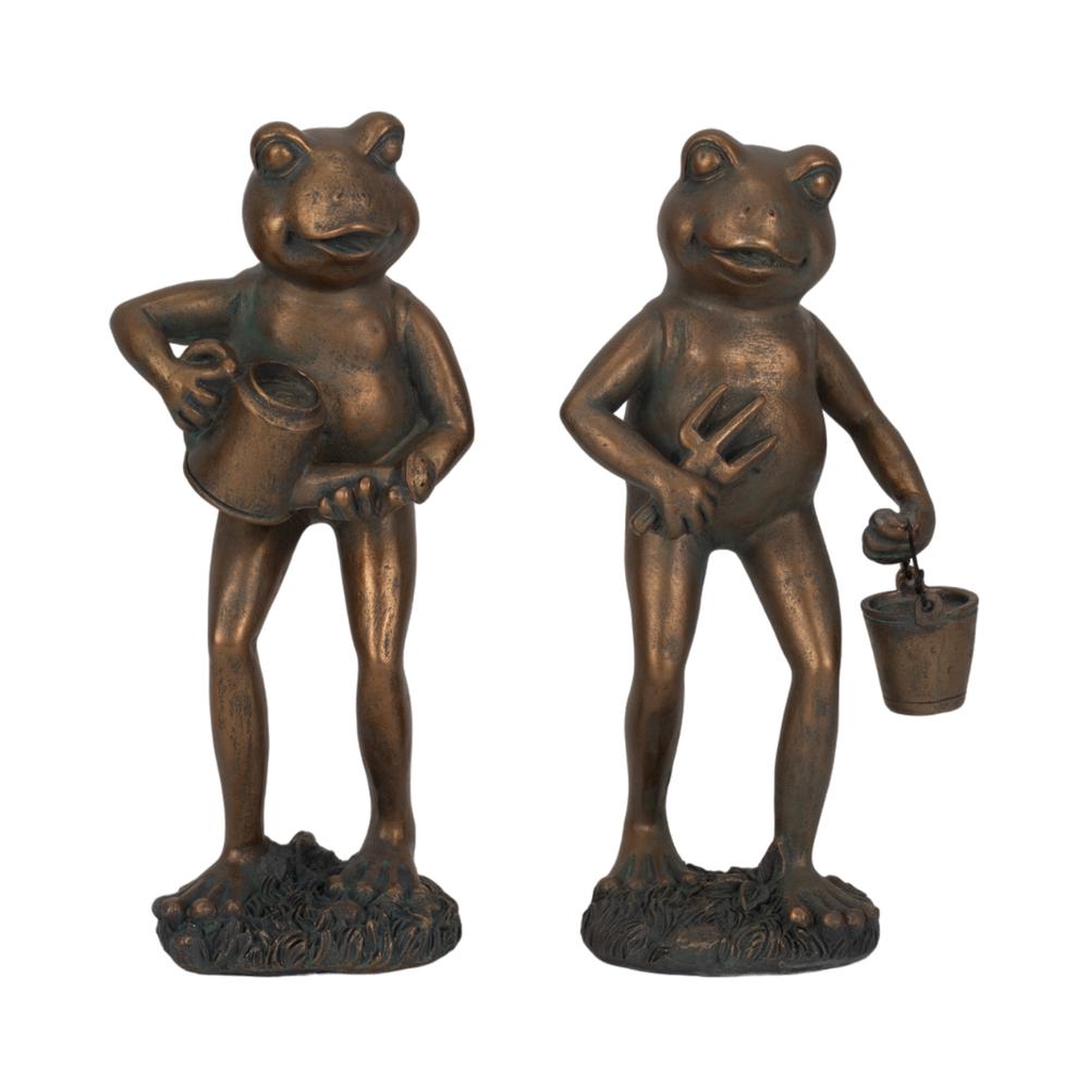11" Gardening Frog, Bronze. Picture 8