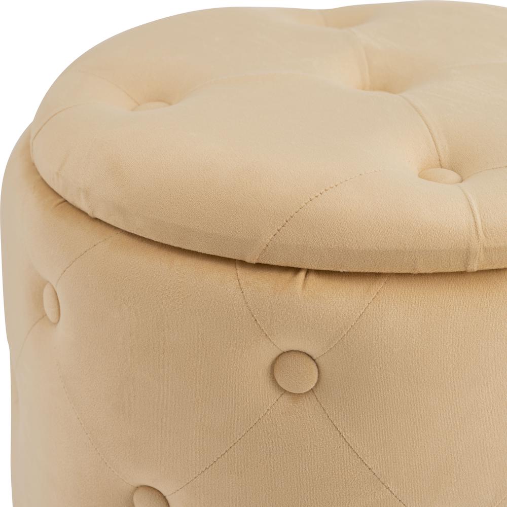 S/2 14/17"  Tufted Storage Ottoman, Nude. Picture 3