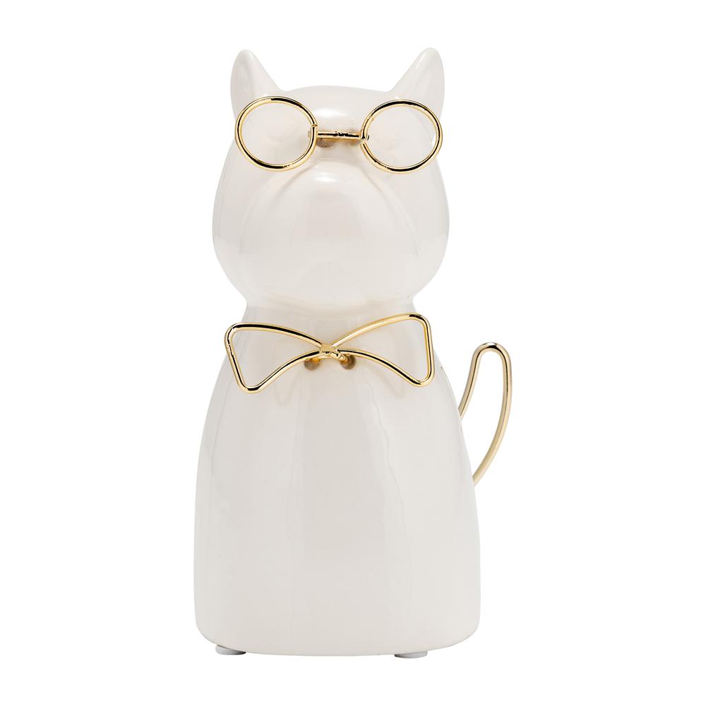 Cer 6"h, Puppy With Gold Glasses And Bowtie, Wht. Picture 1