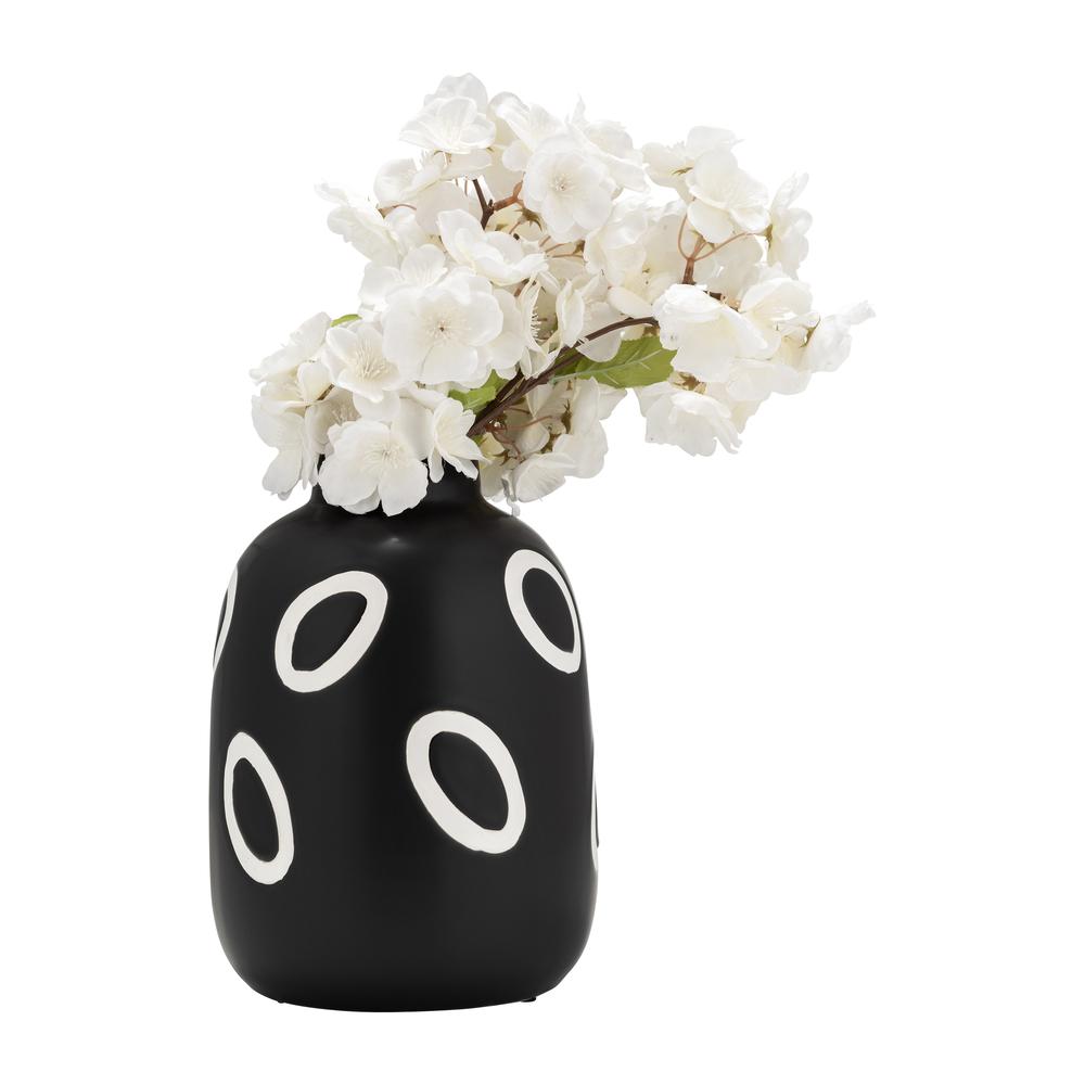 Cer, 9"h Funky Bubble Flower Vase, Black/white. Picture 2