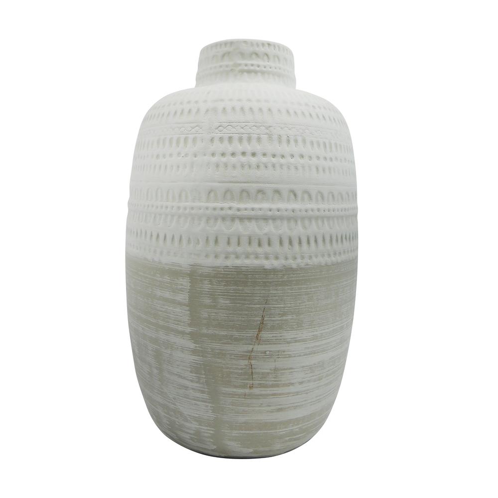 Ceramic 10" Tribal Vase, Beige. Picture 1