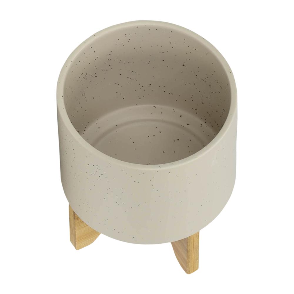 S/2 5/8" Planter W/ Wood Stand, Matte Beige. Picture 5