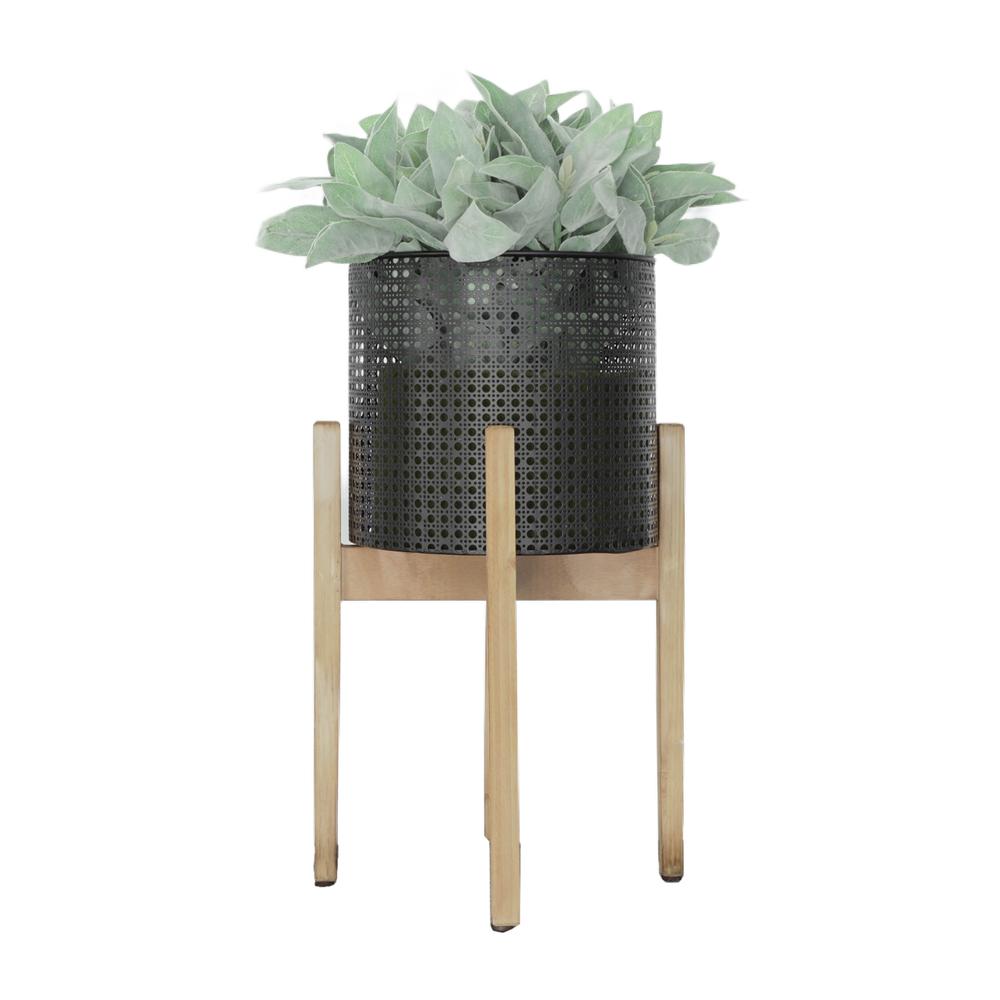 S/3 Metal Mesh Planter On Stand 8/9/11", Black. Picture 2