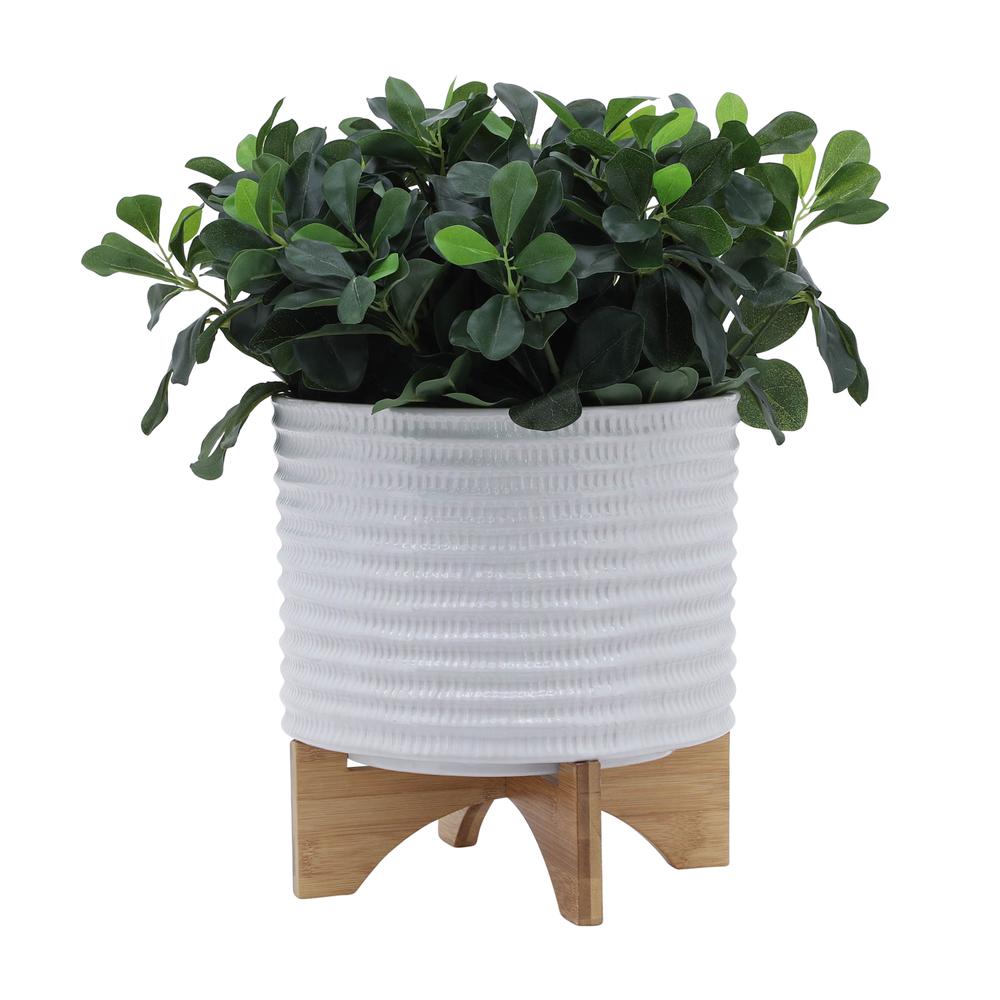 10" Textured Planter W/ Stand, White. Picture 3