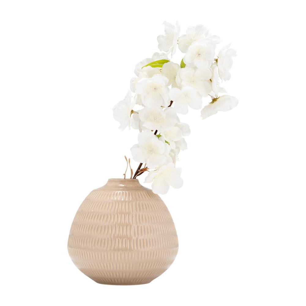 Cer,6",stripe Oval Vase,irish Cream. Picture 3