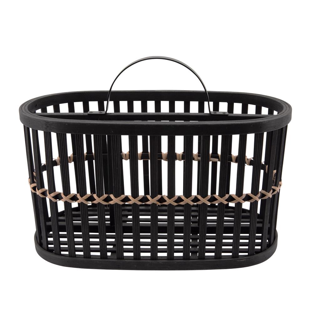 Woven 14" Oval Basket, Black. Picture 2