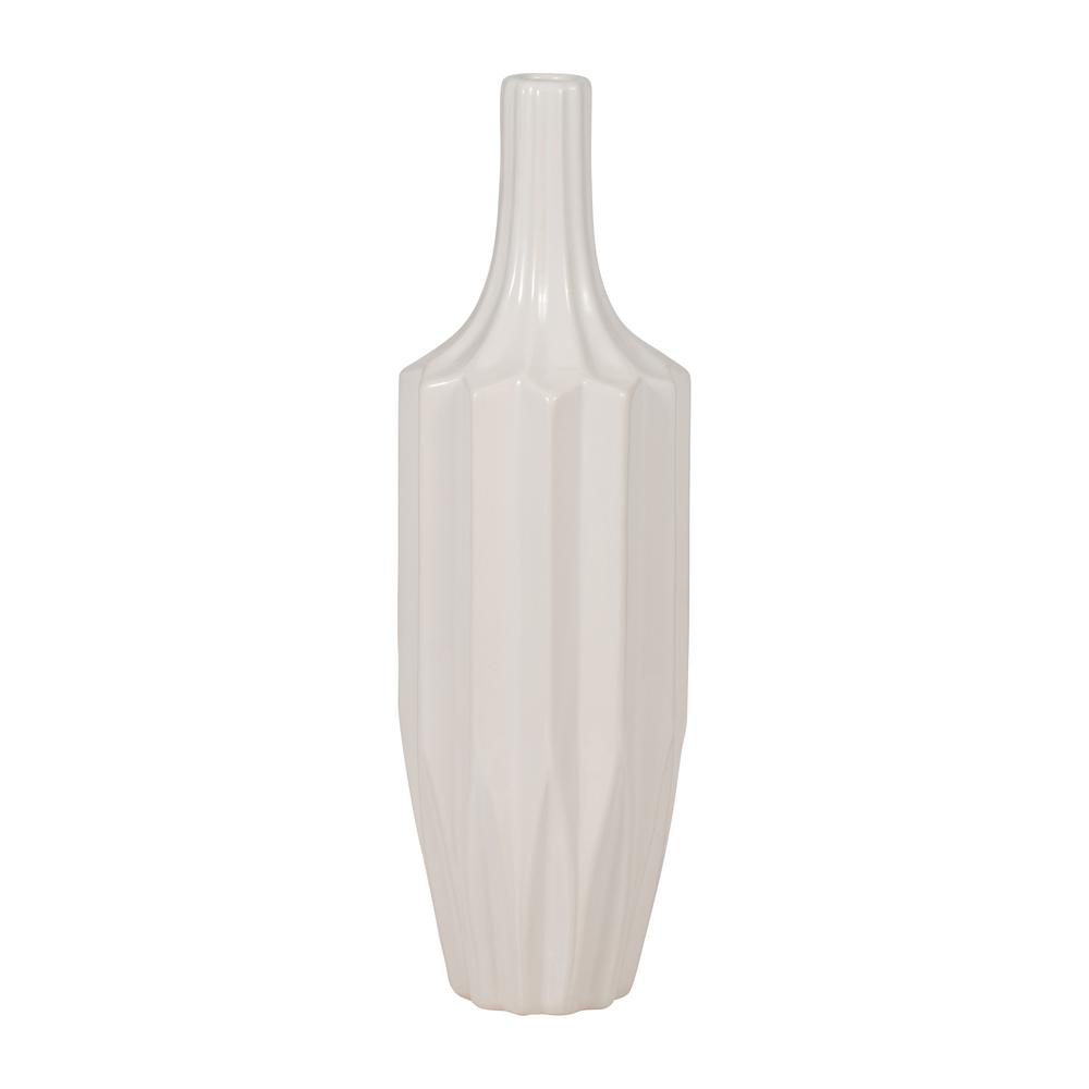 Cer, 16" Fluted Vase, White. Picture 1