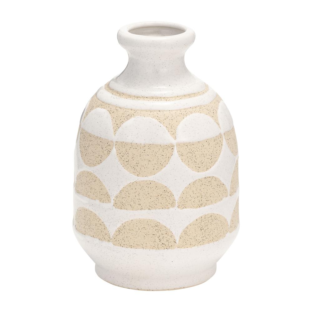 Cer, 10"h Half Circles Vase, Ivory. Picture 1