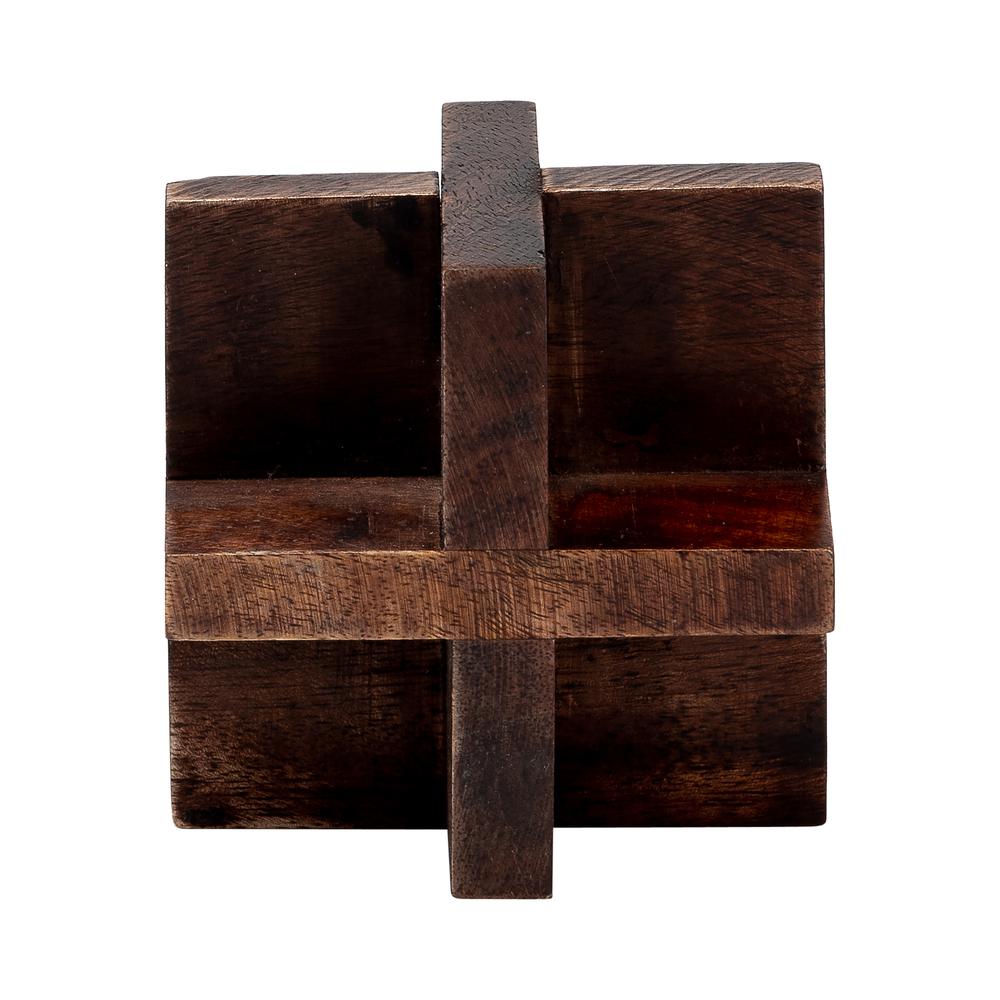 4", Cross Wooden Orb, Brown. Picture 2