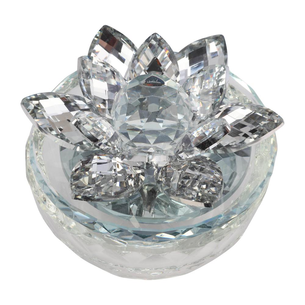 Glass Trinket Box Clear W/silver Lotus Top. Picture 4
