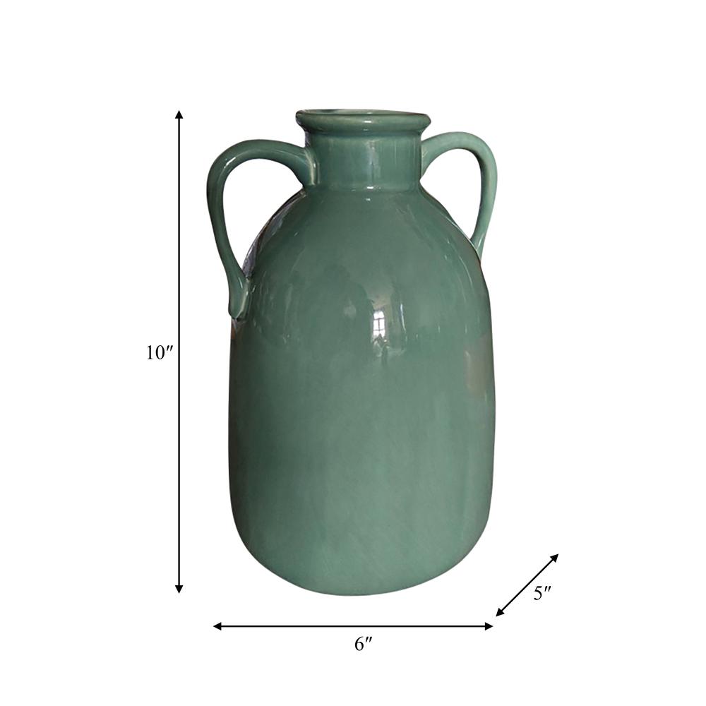 Cer, 10"h Eared Vase, Dark Sage. Picture 2