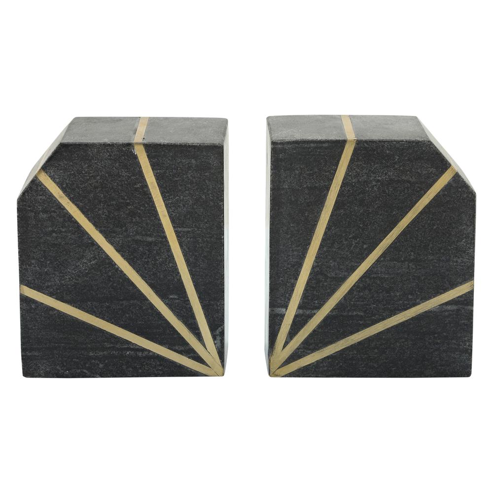 S/2marble 5"h Polished Bookends W/gold Inlays, Blk. Picture 2