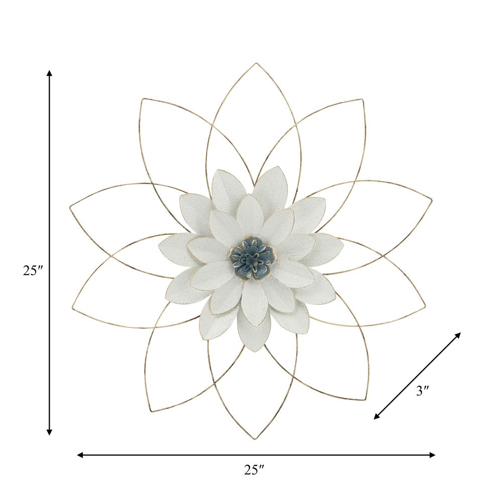 Metal 25" Wall Flower, White/blue, Wb. Picture 4