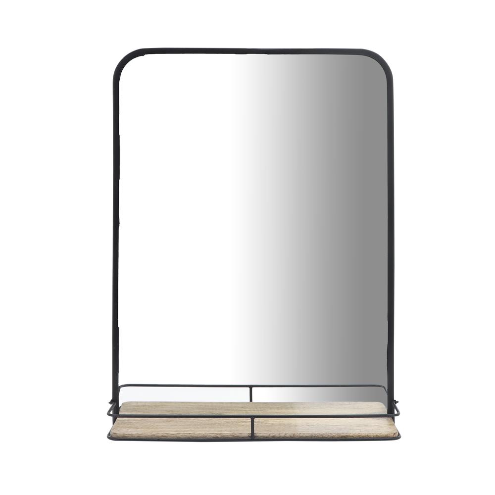 Metal, 18x24  Mirror W/ Folding Shelf, Black/brown. Picture 1