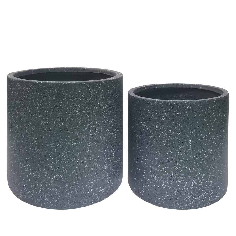 Resin, S/2 13/16"d Round Nested Planters, Gray. Picture 1
