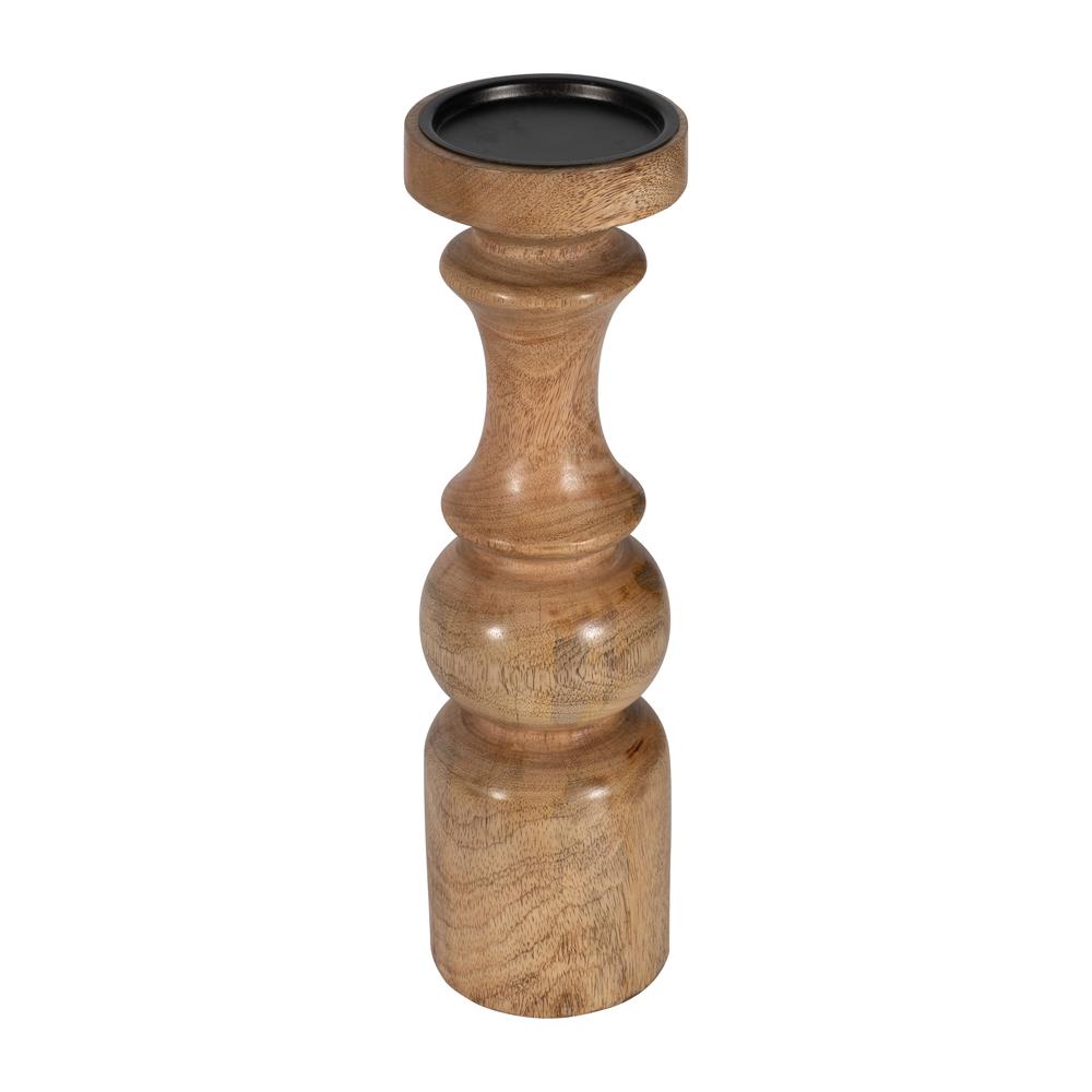 Wood, 14" Traditional Pillar Candleholder, Natural. Picture 3