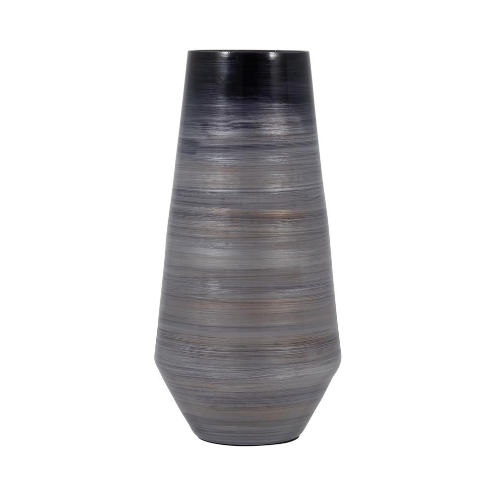 Glass, 15" Enameled Vase, Gray/black. Picture 1