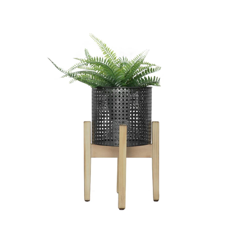 S/3 Metal Mesh Planter On Stand 8/9/11", Black. Picture 4