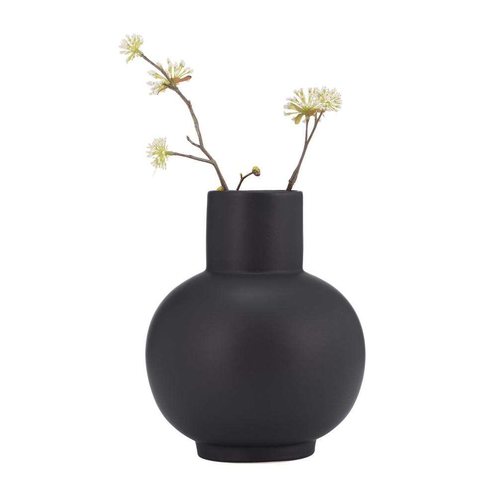 Cer, 8"h Bulbous Vase, Black. Picture 2