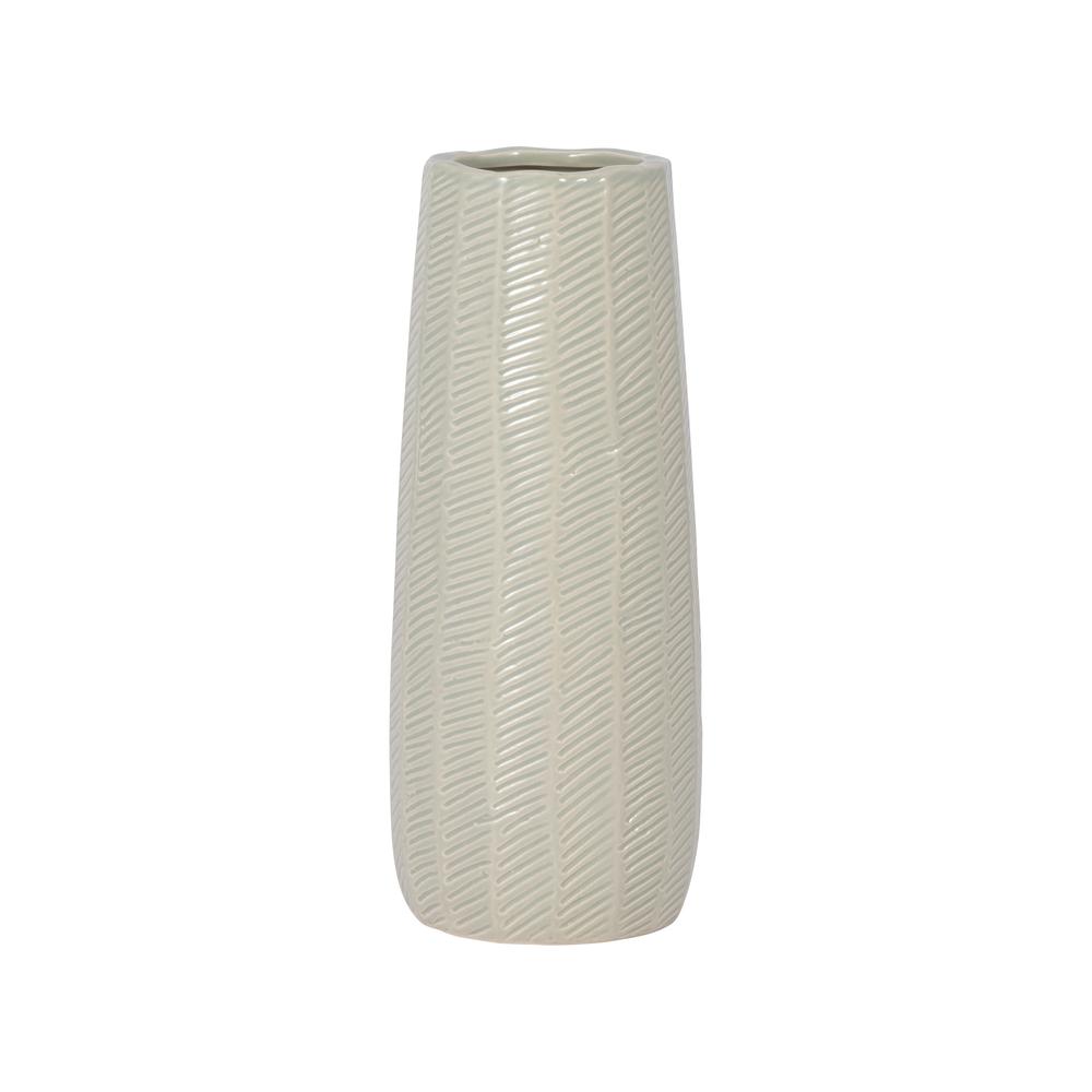 Cer, 12" Etched Lines Cylinder Vase, Cucumber. Picture 1