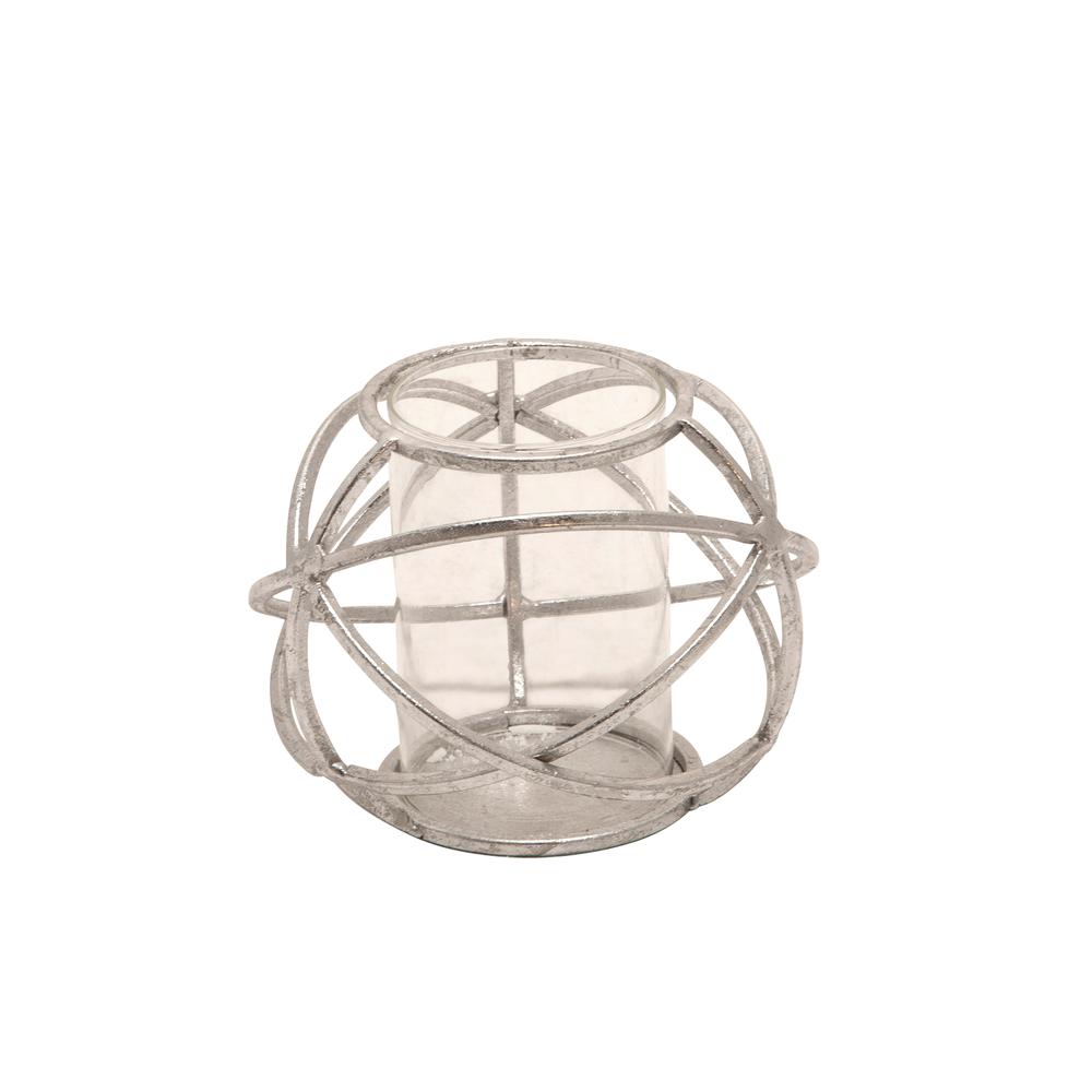 S/2 6" Orb Candle Holder , Silver. Picture 5