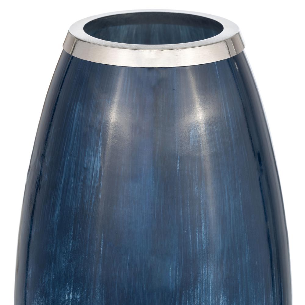 Glass,18"h Vase W/metal Rim, Blue/wht Ombre. Picture 3