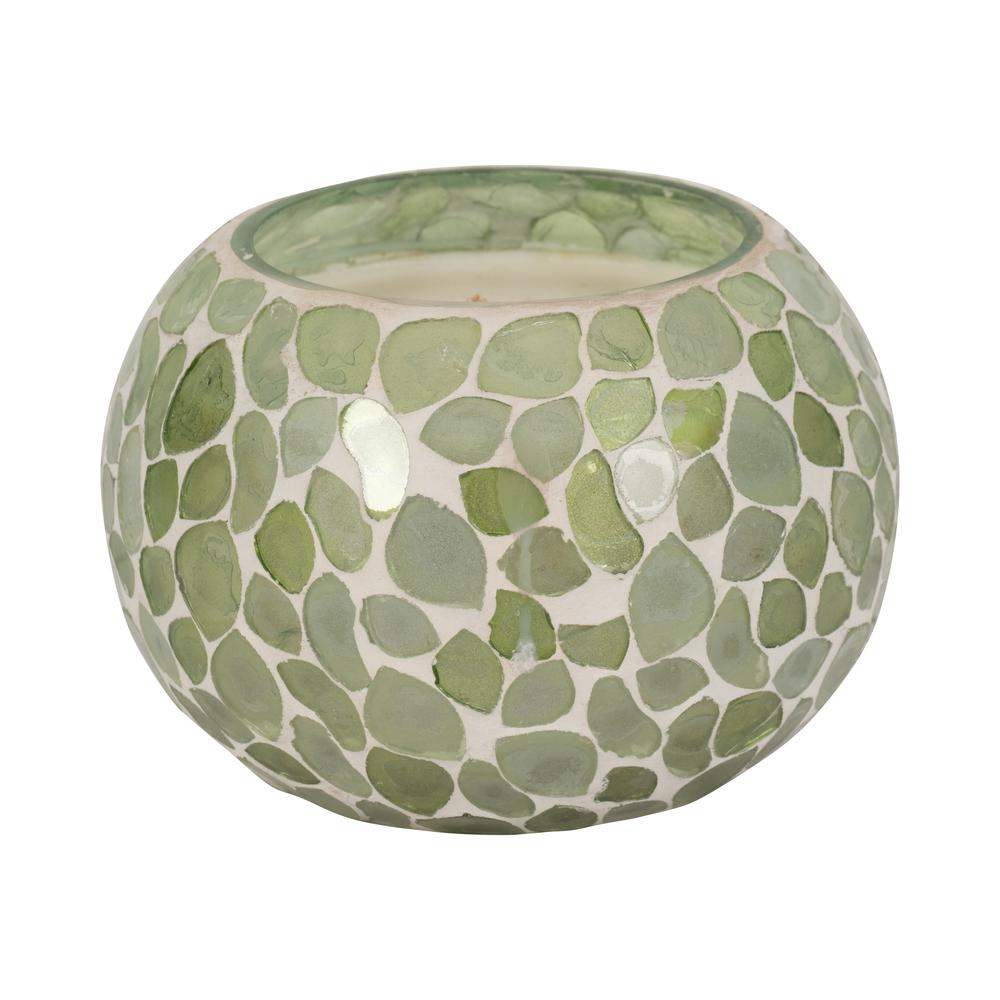 Glass, 5" 19 Oz Mosaic Scented Candle, Light Green. Picture 3