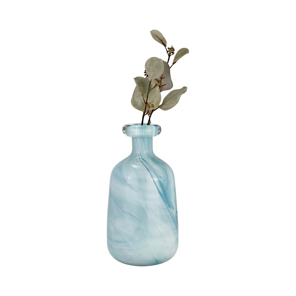 Glass, 12"h Bottle Vase, Teal. Picture 3