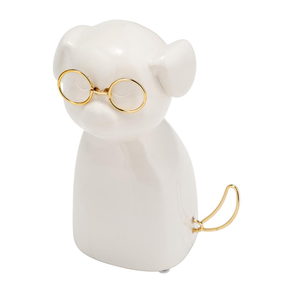 Cer 7"h, Puppy With Gold Glasses, Wht. Picture 6