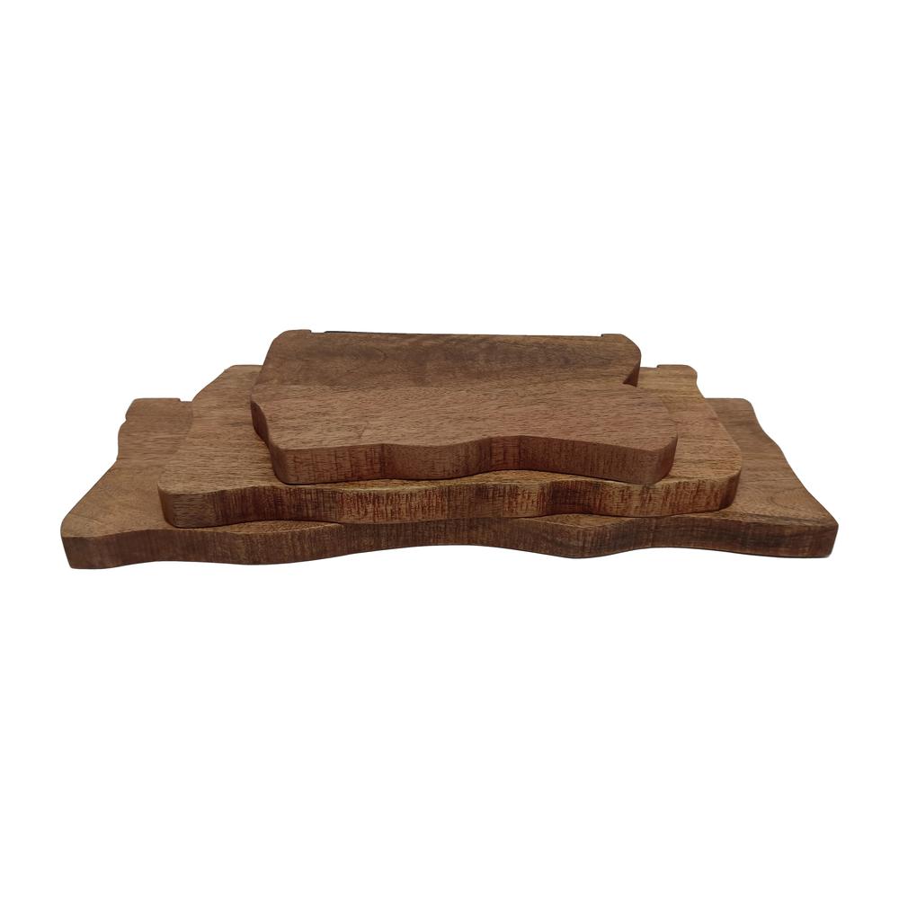 S/3 Mango Wood Floating Shelves, Brown. Picture 1