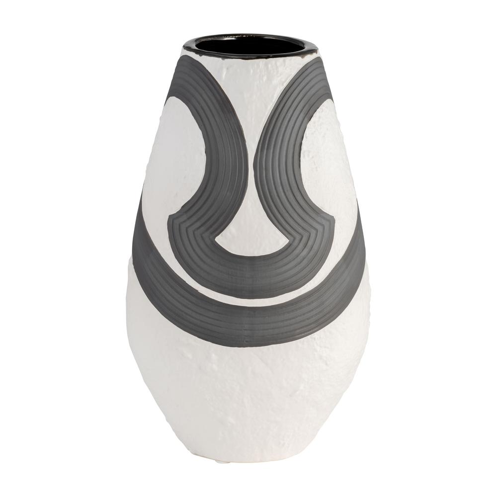 Stoneware, 11" Noir Vase, Black/white. Picture 1
